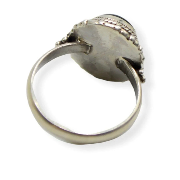 Sterling Silver .925 Black Nephrite Cabochon Ring Size 7 TW 5.69 grams - Picture 5 of 5